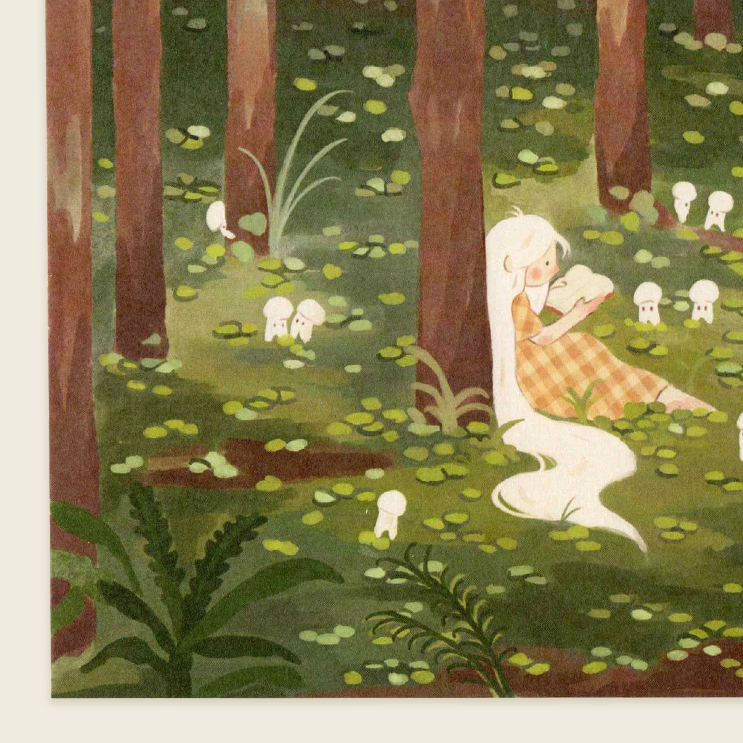 Reading with the Forest Sprites Art Print | A5