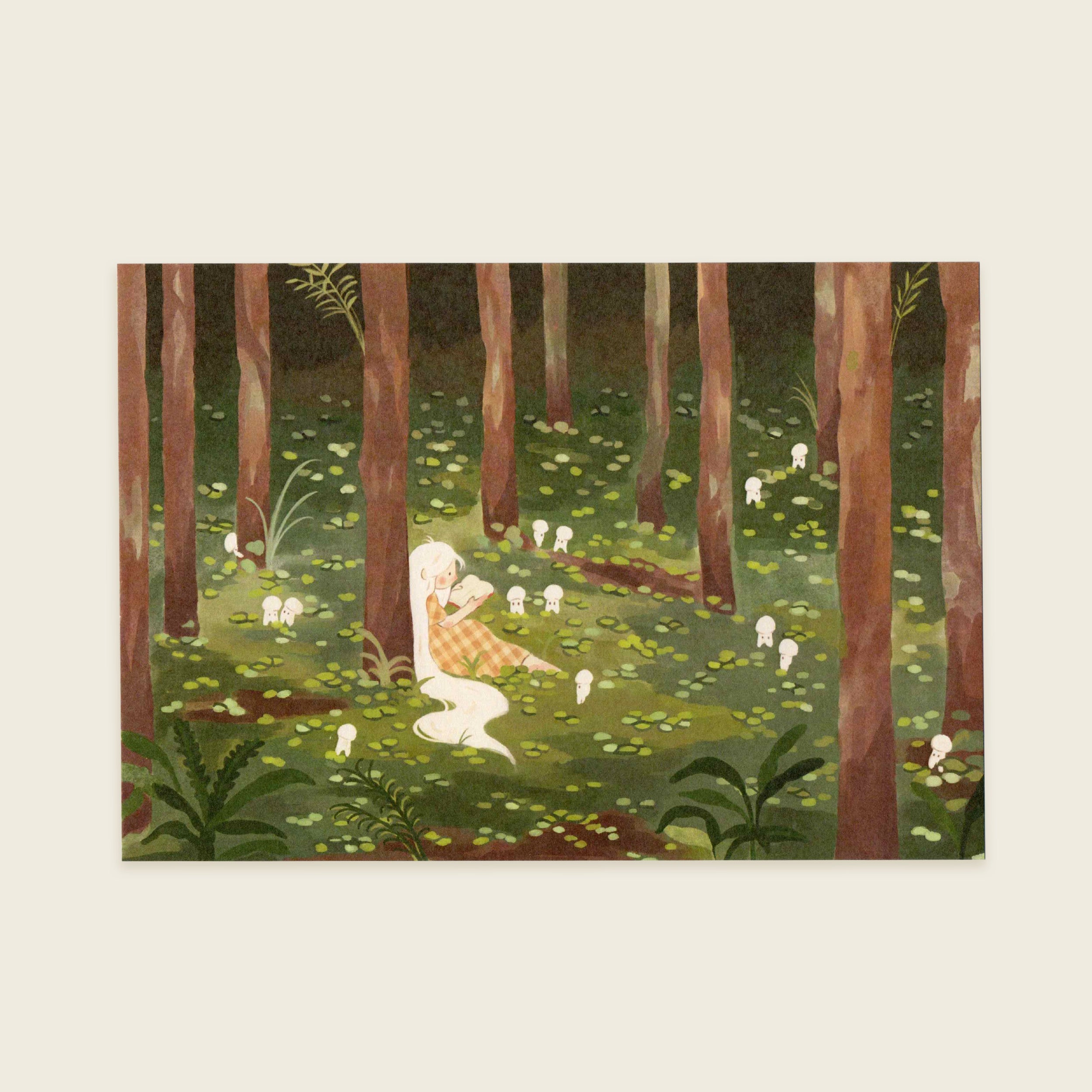 Reading with the Forest Sprites Art Print | A5