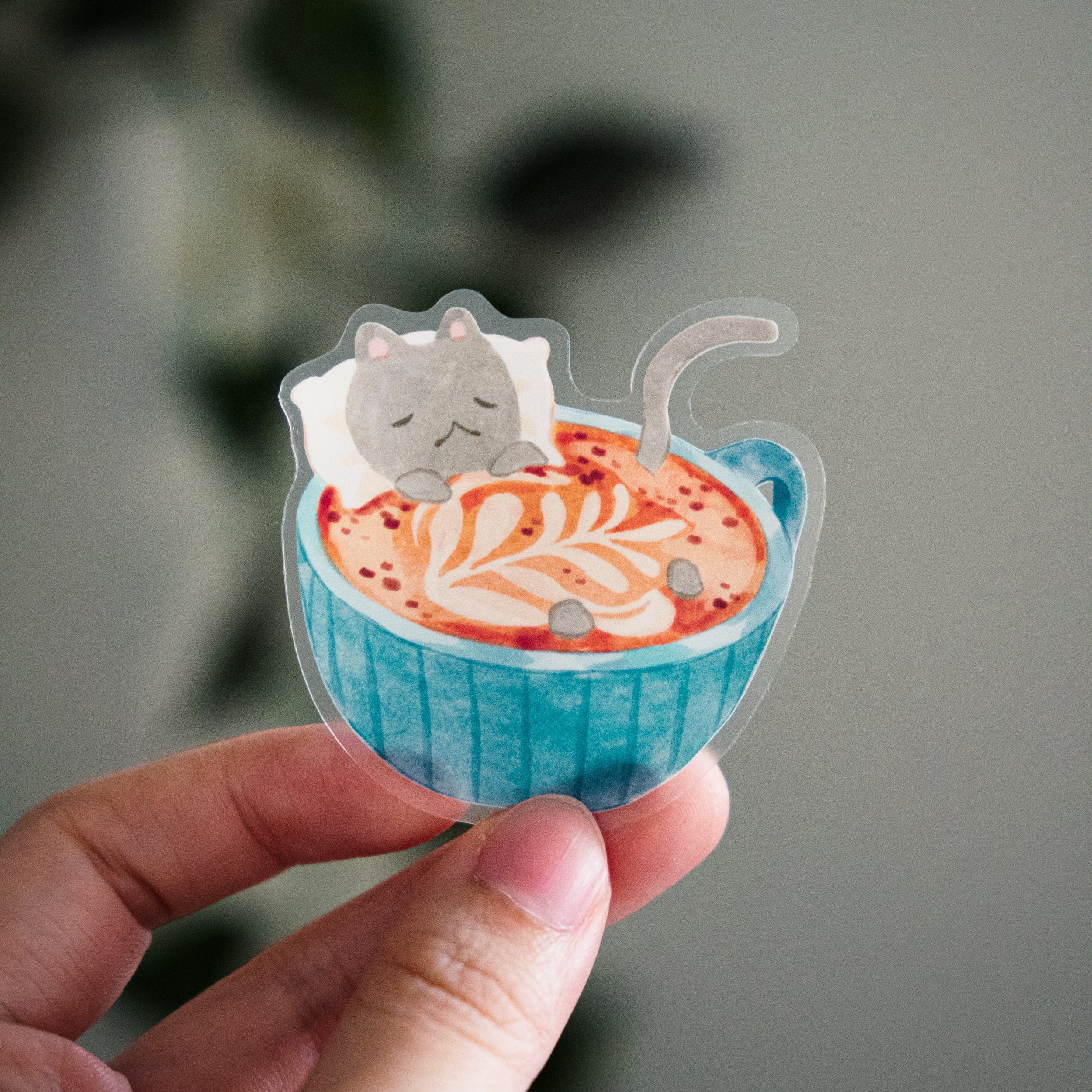 Transparent Vinyl Sticker | Coffee Cat