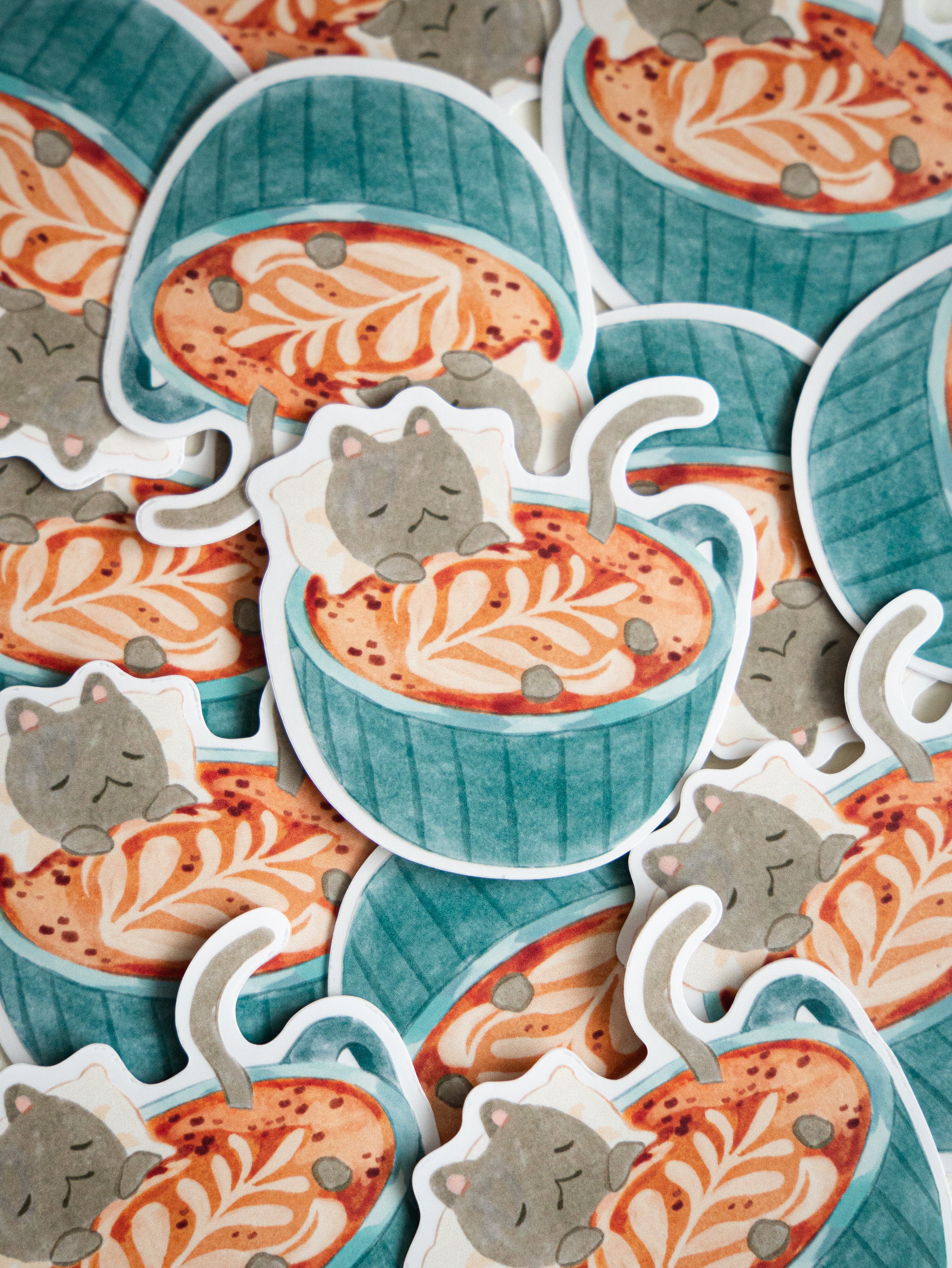 Transparent Vinyl Sticker | Coffee Cat
