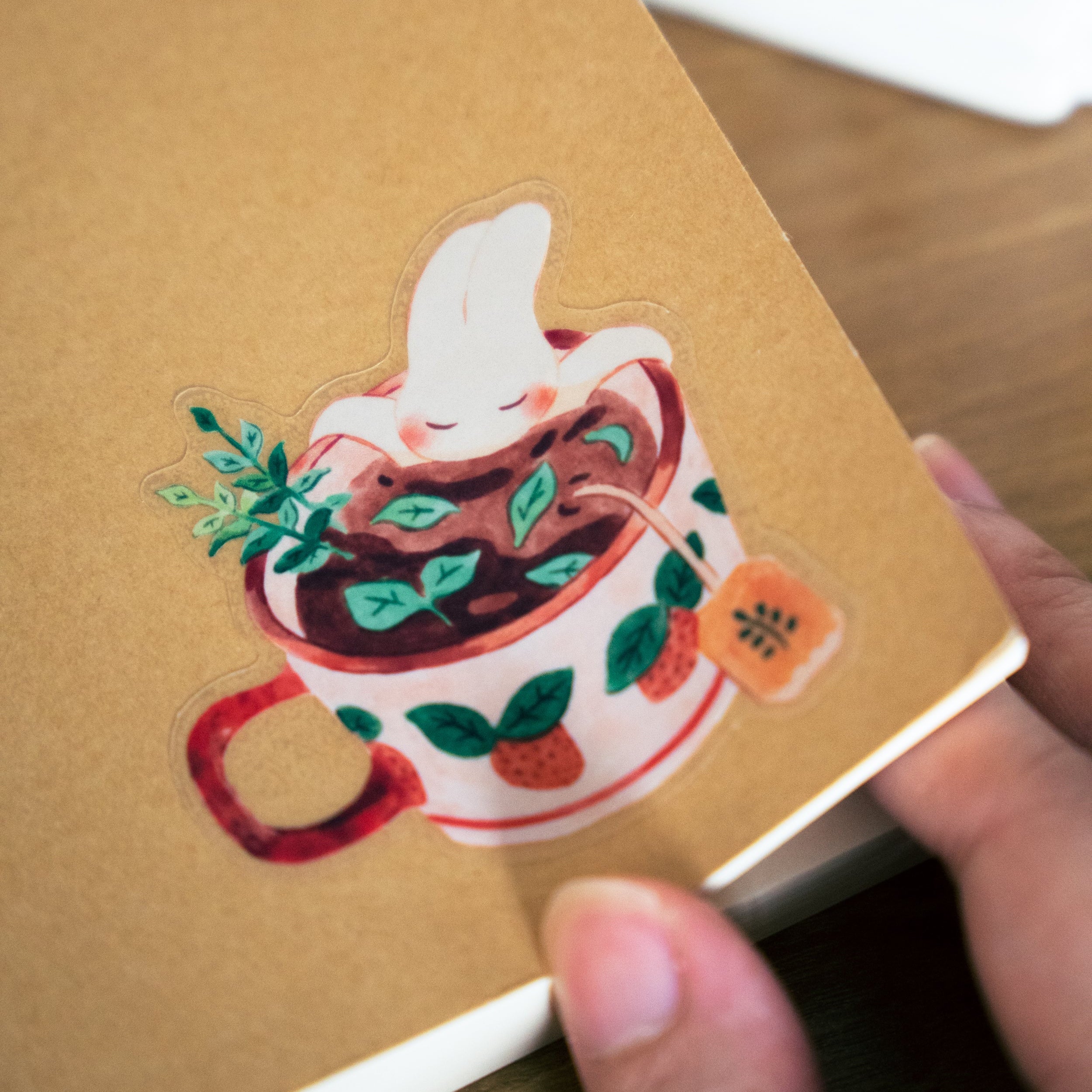 Transparent Vinyl Sticker | Tea Bunny