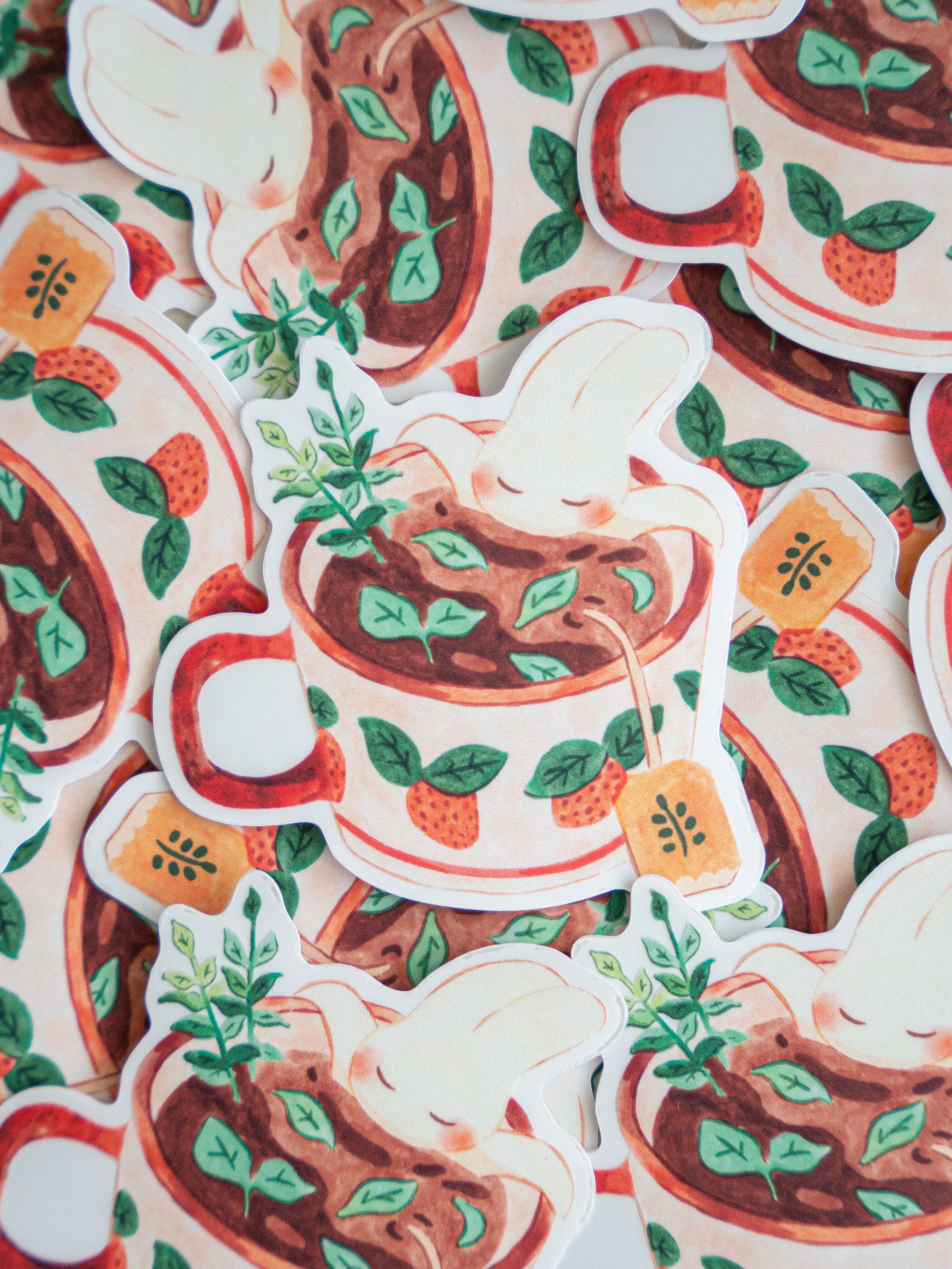 Transparent Vinyl Sticker | Tea Bunny