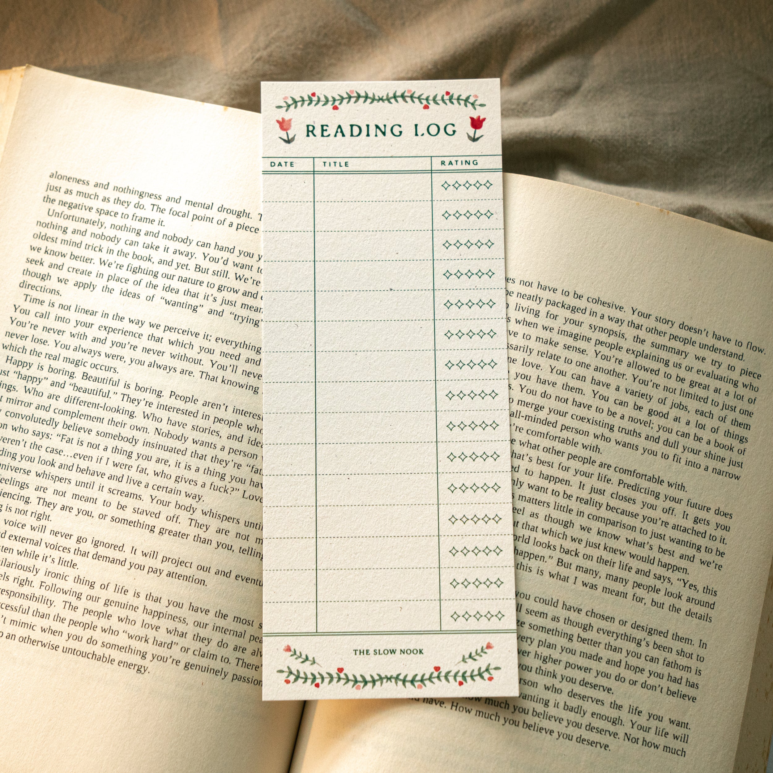 Set of 3 Reading Log Bookmark | Tulip Garden