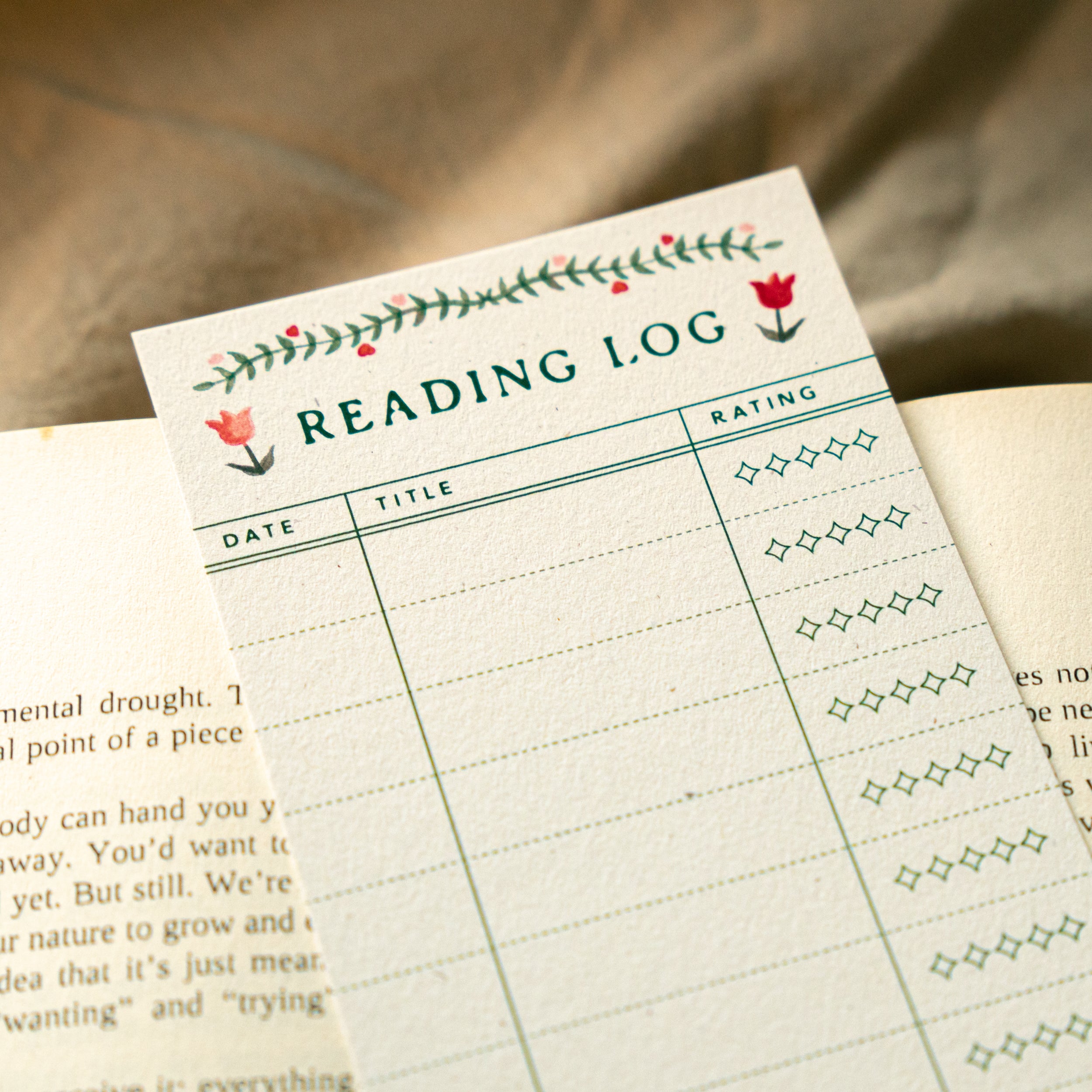 Set of 3 Reading Log Bookmark | Tulip Garden
