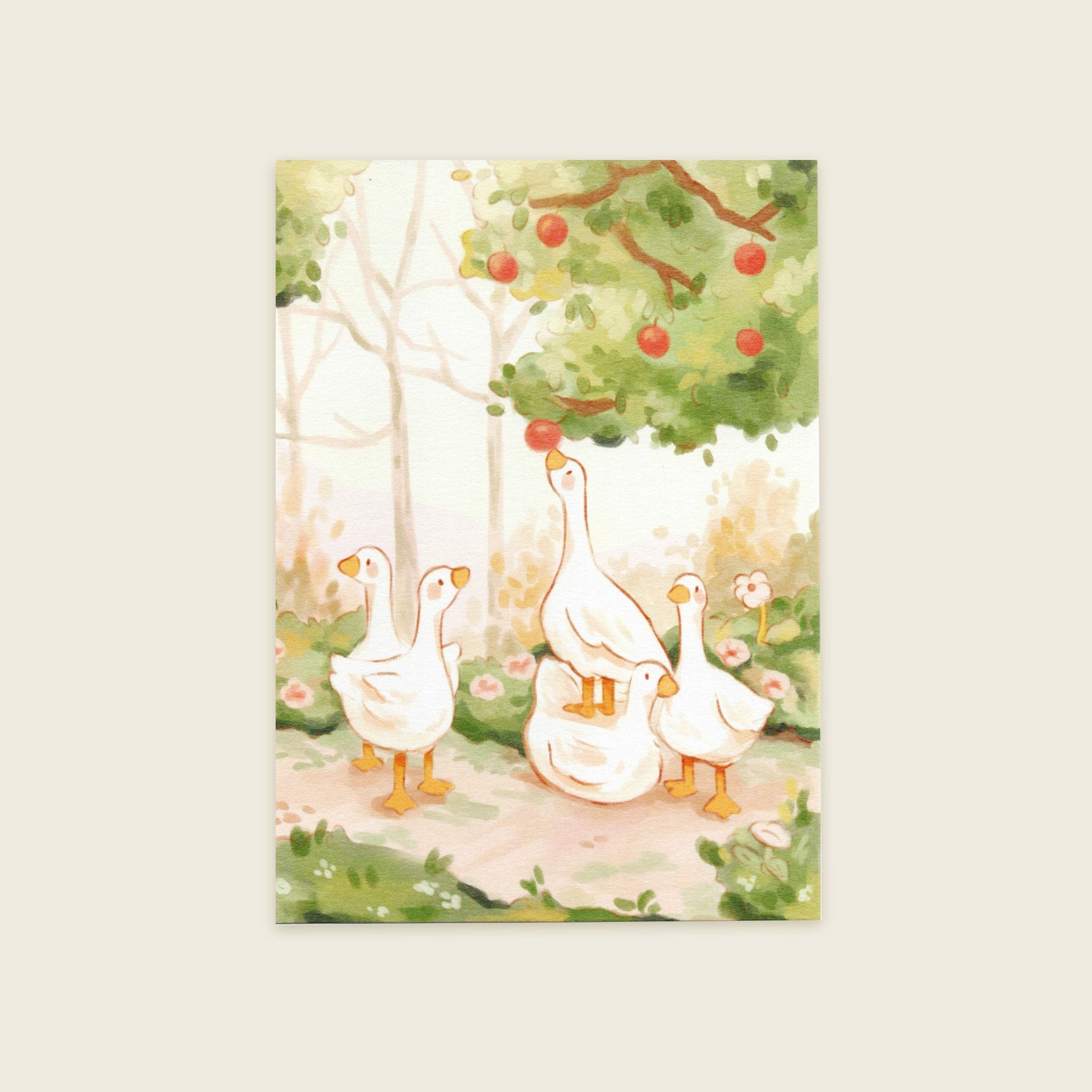 Apple-Picking Geese Art Print | 5 x 7"