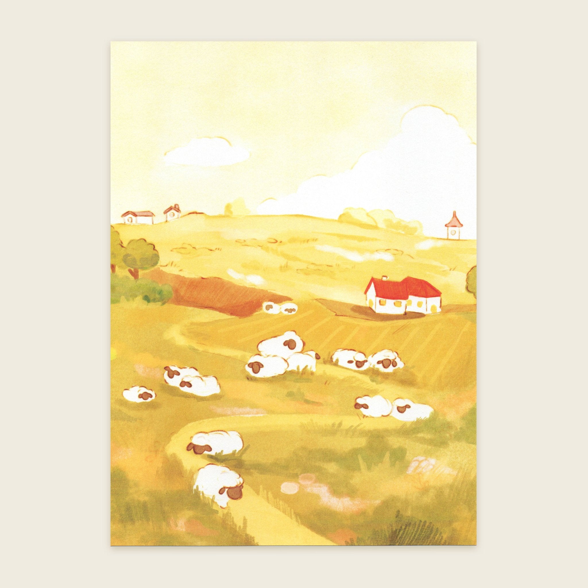 Grazing Sheep Art Print | A4