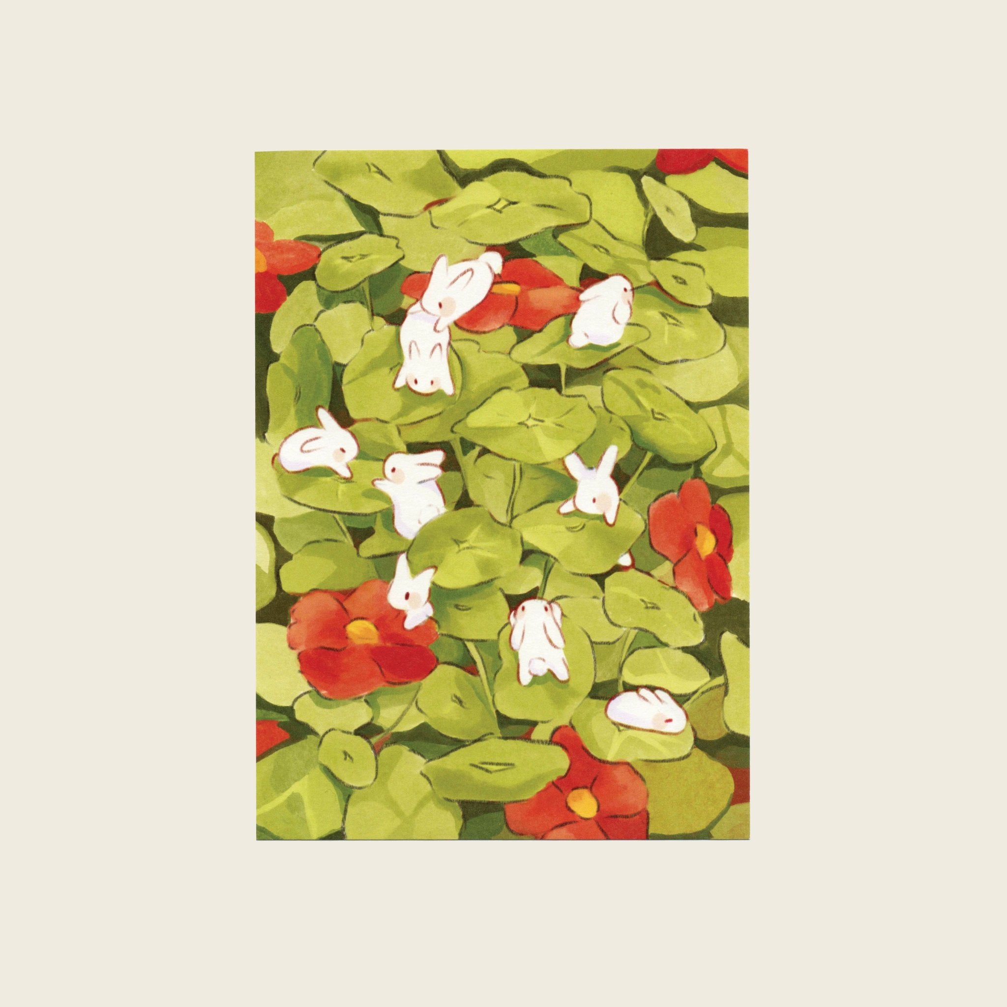Nasturtium Bunnies Art Print | 5 x 7"