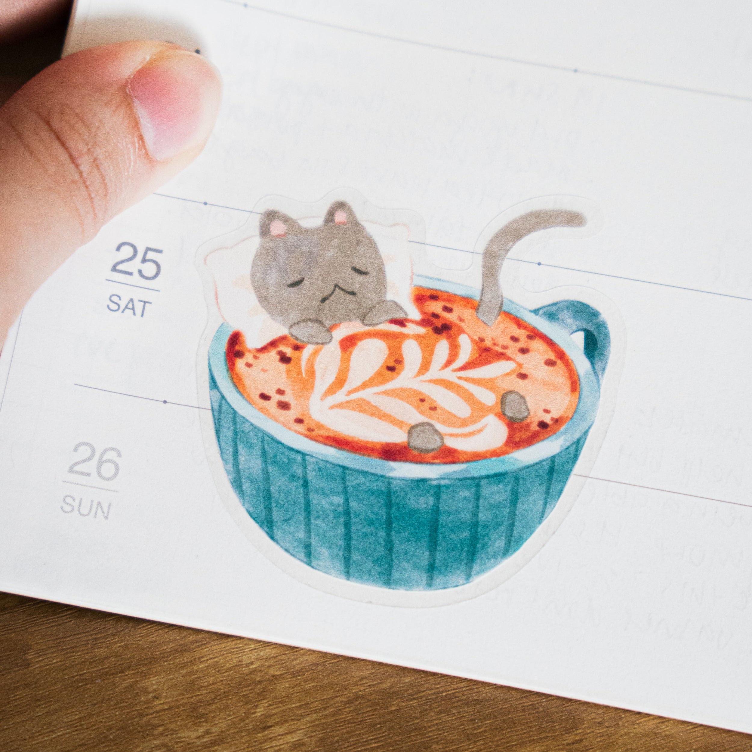 Transparent Vinyl Sticker | Coffee Cat
