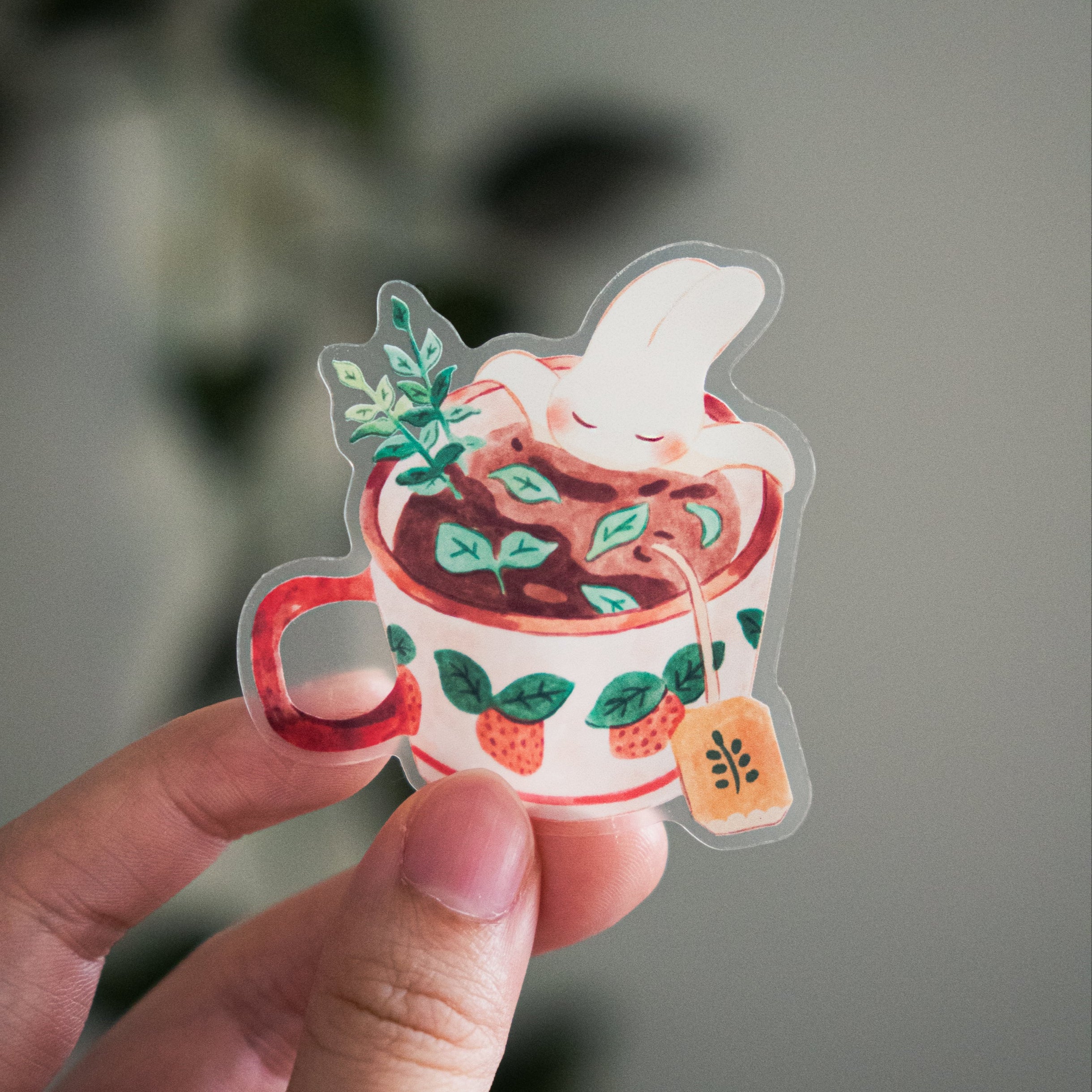 Transparent Vinyl Sticker | Tea Bunny